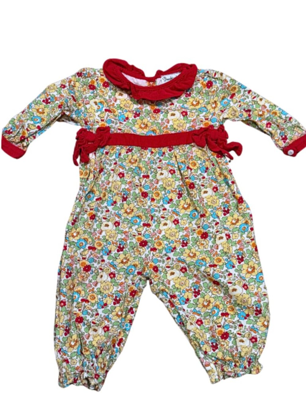 Smockingbird Floral & Red Corduroy Long Sleeve Jumpsuit
